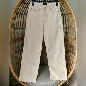 🐚 Free Assembly Super High Crop Wide Straight Jeans Cream Size 2 Raw Hem